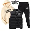 Conjunto Esportivo de Veludo Estampado Outono e Inverno Transfronteiriço Moda Americana Casual Colete Moletom de Algodão e Calça de Moletom Conjunto de Três Peças