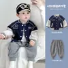 Macacão de Bebê Outono Novo Estilo Moda para Menino Fato Dividido Elegante de Três Peças Roupas de Menino Roupas Casuais para Passeio Primavera e Outono Tendência