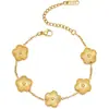 Pulseira Trevo Feminina Meninas Ouro 14K Banhado a Prata Aço Inoxidável Flor de Cinco Folhas Exquisita Corrente da Sorte Pulseira Joia