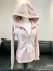 Sudadera con capucha rosa ajustada, chaqueta corta para mujer, atuendo estilo coreano para principios de otoño de 2026, top que ciñe la cintura