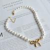 Cross-border Hot-selling High-end Light Luxury Bow Pearl Side Colar Chain ins Small Medium Design Simple Clavicle Chain