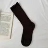 Meias de Outono e Inverno Estilo Coreano Meias Cinzas de Cano Médio Simples Versáteis Meias com Babado Algodão Puro Meias Longas Femininas Zhuji Meias Atacado
