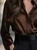 2026 Ropa de Mujer para Comercio Exterior Brillo Satinado Manga Larga Solapa Botón Temperamento para Ir al Trabajo Camisa de Dama Fuente de Comercio Exterior