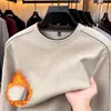 Camiseta de Manga Larga para Hombre de Venta Caliente Primavera Ropa Casual de Moda para Hombre de Mediana Edad Cuello Redondo Capa Base Sudadera Holgada Sudadera con Forro Polar Hombre