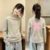 Camada de Base Térmica Infantil Outono/Inverno Lã Alemã Quente Gola Meia-Alta Manga Longa Camiseta Listrada para Crianças Médias/Grandes Estilosa Blusa de Desenho Animado