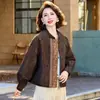 Jaqueta de outono para mães baixinhas, top estilo étnico com retalhos de renda vintage, casaco para mulheres de meia-idade e idosas