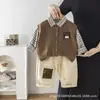 Novo Conjunto de Manga Longa Estilo Primavera e Outono para Crianças Conjunto de Outono para Meninos Estilo Coreano Suéter Casual com Retalhos Conjunto de Três Peças