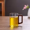 Taza de Agua de Vidrio con Mango de Madera y Escala, Taza de Té Resistente al Calor de Alto Borosilicato, Taza Estilo Medidor para Hogar y Oficina al por Mayor