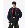 Jaqueta baseball da moda masculina, jaqueta de alta moda de rua americana, jaqueta versátil com zíper para casais, tendência de primavera