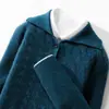 Suéter de lana 100% para hombre con cuello camisero, patrón trenzado, corte holgado, engrosado para otoño e invierno, talla grande, jersey de manga larga