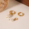 Aro para Oreja de Acero de Titanio de Celebridad de Internet Europea y Americana Pendientes de Perla de Agua Dulce Elegantes de Lujo Ligero Pendientes Pendientes Pendientes de Acero Inoxidable Transfronterizos