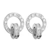Aretes de Circonita con Números Romanos de Doble Aro para Mujer, Estilo Celebridad de Internet, Aretes Entrelazados con Colgantes Circulares Incrustados de Diamantes
