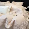Juego de cuatro piezas de gasa de algodón de fibra larga de doble capa Clase A años 50, todo algodón, apto para dormir sin nada, incluye sábana bajera y funda de edredón, lujo ligero dormitorio principal 1.8m