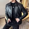 Chaqueta de Cuero para Hombre Otoño e Invierno con Cuello de Solapa, Estilo de Negocios Ligero, Chaqueta de Cuero Ejecutiva, Abrigo de Piloto de Gama Alta, Top de Moda