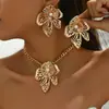 Colar de Flor de Metal Transfronteiriço Europeu e Americano Conjunto de Brincos e Colar de Luxo Leve de Alta Qualidade Joias Simples de Nicho Atacado