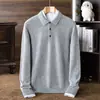 Camisa de manga larga para hombre 100% lana, nueva para otoño e invierno, con cuello bordado, top casual holgado, camisa básica para hombre, venta al por mayor
