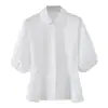 Comércio Exterior Transfronteiriço Roupas Femininas 2026 Nova Moda Europeia e Americana Slim-Fit Botão Único Cintura Marcada Gola Lapela Manga Bufante Manga Curta Camisa