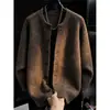 Suéter Masculino de Tricô Solto Cor Café Melanoid Vento de Outono Camada Quente Suéter Americano Preguiçoso Sensação Relaxada Roupa Externa
