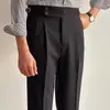 Pantalones de vestir de waffle de pierna recta Nápoles de cintura alta, pantalones casuales elegantes de alta calidad, silueta de traje, modernos