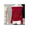 Otoño e invierno 2024 nuevo suéter rojo con hombros descubiertos, camiseta de mujer, temperamento, chica sexy, parte superior de punto con parte inferior