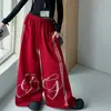 Calça de moletom larga casual estilo americano para meninas com strass, calça casual de verão com cordão, drapeada, comprimento no chão, moderna