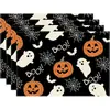 Manteles individuales transfronterizos con temática de Halloween con estampados de calabaza y fantasma, decoración festiva para reuniones familiares, tapetes aislantes del calor