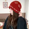 Chapéu de tricô com borda enrolada e jacquard Fair Isle para mulheres, estilo coreano outono e inverno, chapéu slouchy, versátil, afina o rosto, gorro de lã solto