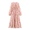 Vestido largo de gasa transfronterizo nuevo europeo y americano de manga larga, adelgazante, estampado de moda, venta al por mayor, simple abrigo de verano en cinco colores