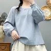 Camisa de algodão com gaze dupla artística vintage para mulheres, nova camisa feminina de algodão puro, amiga da pele, respirável, de corte solto
