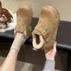 Sapatos Bean Bean de um passo só com forro de pelúcia para aquecimento, sapatos de algodão com pelo para mulheres, novo estilo de inverno 2026, sola grossa, aumento de altura oculto, sapatos estilo Birkenstock