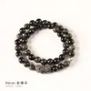Pulsera Pixiu de Obsidiana Plateada, Pulsera de Doble Círculo de Obsidiana Negra y Obsidiana Dorada, Joyería Unisex, Diseño Original