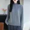 Nuevo suéter de punto trenzado 100% algodón puro de cuello medio alto para mujer, otoño e invierno, holgado, grueso, cálido, de manga larga, capa base