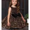 Vestido infantil de hilo abullonado, vestido de princesa, vestido de fiesta de cumpleaños para niñas con lentejuelas, disfraz para pasarela de piano, vestido de manga larga