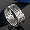 Anel de Mahjong Estilo Étnico Prata Tailandesa Preta Vintage Anel Paramita Heart Sutra de Treze Peças Estilo Leste e Sul