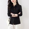 Foto Real de Camiseta Lisa para Mujer, Adelgazante de Cintura, Fruncida, Elegante y con Estilo, Manga Larga, Nuevo Top de Otoño e Invierno
