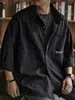 Camisa Crock Jaqueta Masculina Primavera e Outono plus size Solto Trendy Casual Top Cor Sólida Cardigan Lapela Jaqueta Masculina