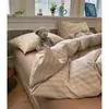 Conjunto de três ou quatro peças listrado em algodão lavado minimalista estilo japonês para cama de solteiro de dormitório estudantil, lençóis macios e amigáveis à pele