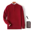 Suéter Masculino de Lã Cor Sólida, Novo Estilo, Casual de Negócios, Tricô de Gola Meia-Alta, Suéter com Meio Zíper, Suéter de Lã Jovem