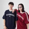 Camiseta Retro Americana de Manga Corta para Hombre, Verano Ins Marca de Tendencia Clásico Tres Rayas Mangas Raglán, Camiseta Casual Holgada para Pareja