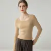 Design sem costura~Suéter 100% cashmere para mulheres, com decote redondo baixo, corte justo, decote em U ajustado e malha de cashmere pura, perfeito como camada base