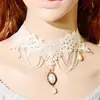 Colar com Pingente de Pedra Preciosa em Renda Branca Estilo Europeu e Americano Design Criativo Exagerado Colar Atacado Aliexpress Modelo Mais Vendido