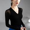 Top de malha preta outono e inverno nova camisa de base de manga comprida com decote baixo