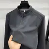 Moletom masculino com zíper parcial em fleece escovado dupla face, nova coleção outono/inverno 2026, gola alta, retentor de calor, quente, manga longa, camada base
