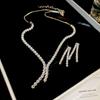 Collar y pendientes geométricos con diamantes de circonita y explosiones transfronterizas, traje ligero de lujo con cadena de clavícula, joyería de temperamento de alto sentido al por mayor