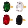 Anillo grande de cristal con forma de taladro pegajoso ovalado transfronterizo entre Europa y Estados Unidos, chapado en acero de titanio y oro real de 18 quilates, joyería de mano de lujo ligera y retro.
