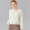 [Lana Gruesa 100%] Otoño e Invierno Casual Casual Bordado de Toalla Jacquard Suéter de Cuello Redondo para Mujer Suéter de Lana para Mujer