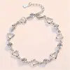 Pulseira de Amor Prateada Estilo Coreano Elegante Moda Coração com Coração Pulseira Simples Coração com Coração Diamante Branco Rede Pulseira da Moda Popular