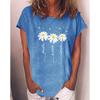 Camiseta de verano con estampado de diente de león para comercio exterior de Amazon, top casual de manga corta con cuello redondo, estilo europeo y americano