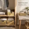 Cesta de almacenamiento de escritorio para el hogar, cesta de almacenamiento tejida, cesta rectangular de imitación ratán para snacks, cesta de lavandería