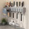 Soporte para cuchillos de cocina color gris gun, almacenamiento integrado, estante de almacenamiento multifuncional de pared, tubo para palillos, suministros de pared sin perforaciones